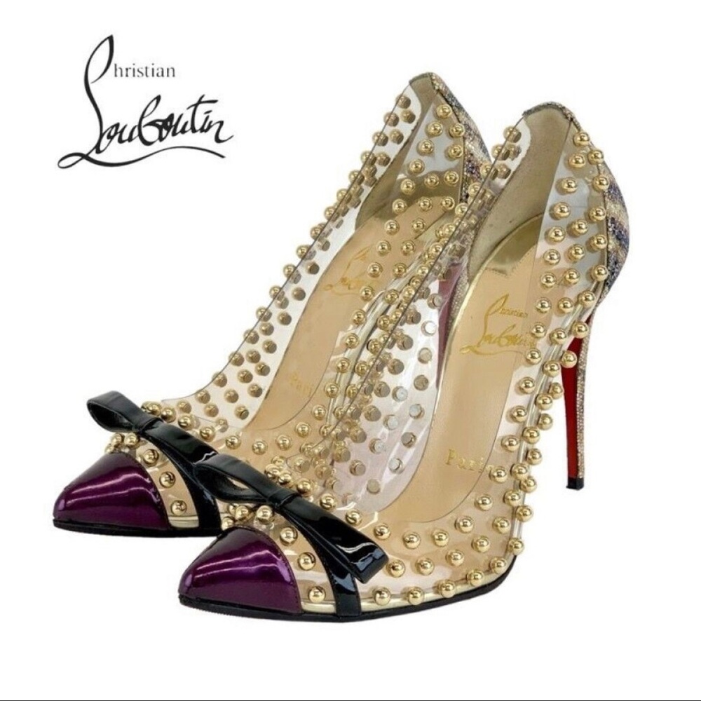 Christian Louboutin pumps high heels glitter clear round studs 37 AUTHENTIC